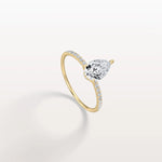 1CT Pear Lab Diamond Engagement Ring–Pave Band in 14K Gold - Rings