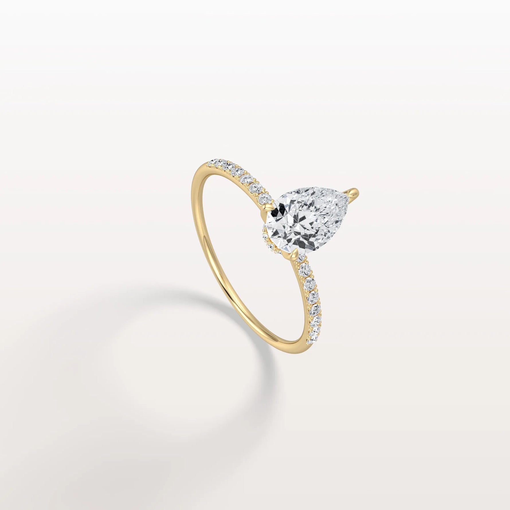 1CT Pear Lab Diamond Engagement Ring–Pave Band in 14K Gold - Rings