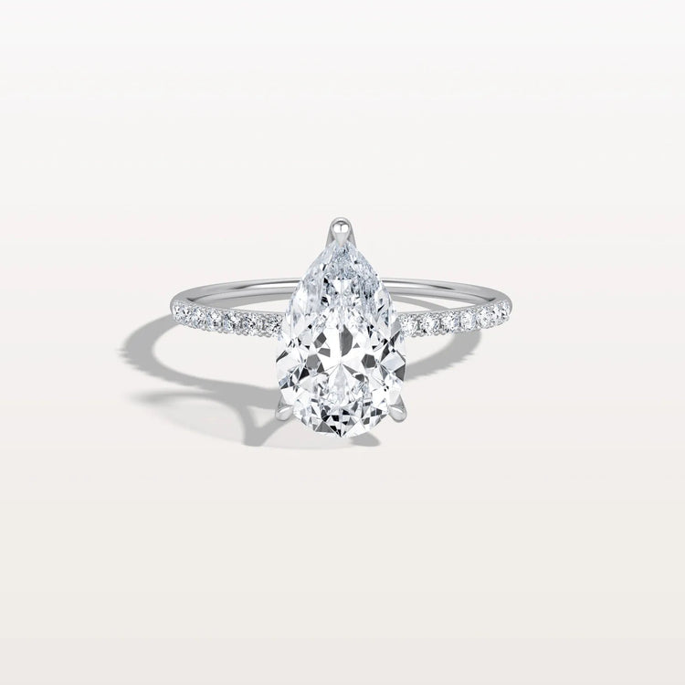 2CT Pear Lab Diamond Engagement Ring–Pave Band in 14K Gold - Rings