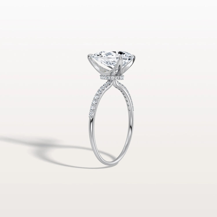 2CT Pear Lab Diamond Engagement Ring–Pave Band in 14K Gold - Rings