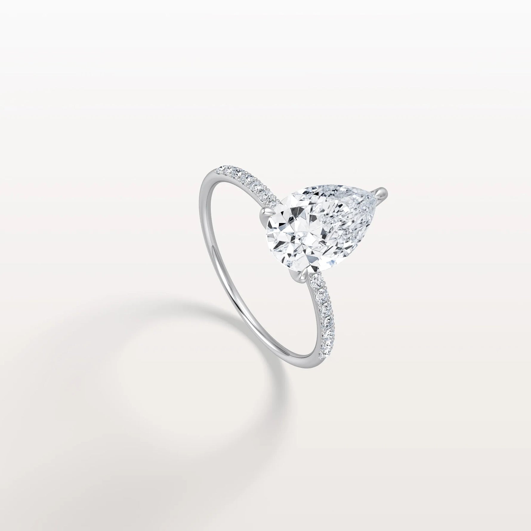 2CT Pear Lab Diamond Engagement Ring–Pave Band in 14K Gold - Rings