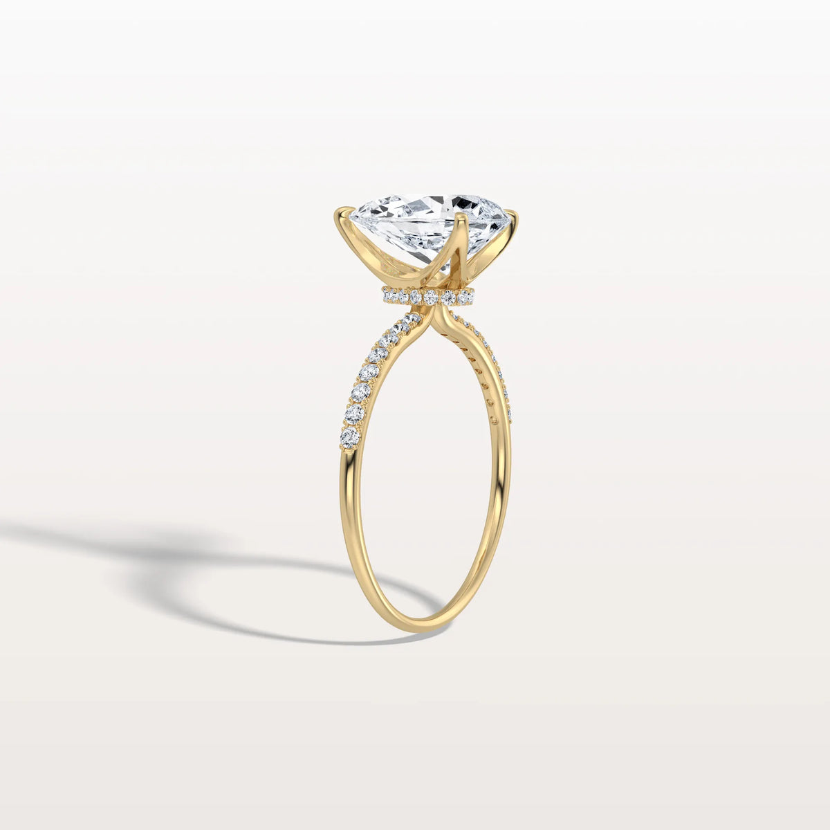 2CT Pear Lab Diamond Engagement Ring–Pave Band in 14K Gold - Rings