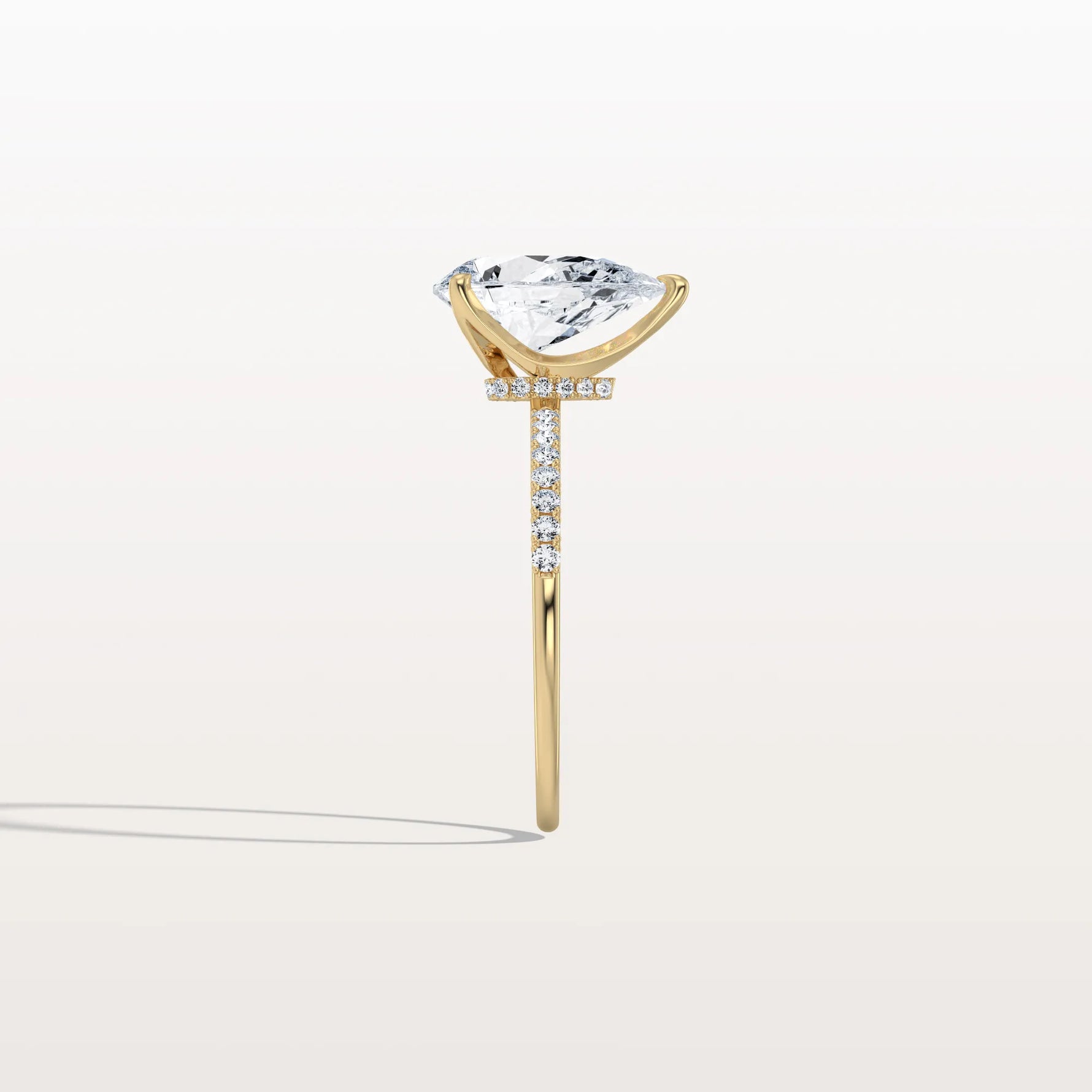 2CT Pear Lab Diamond Engagement Ring–Pave Band in 14K Gold - Rings