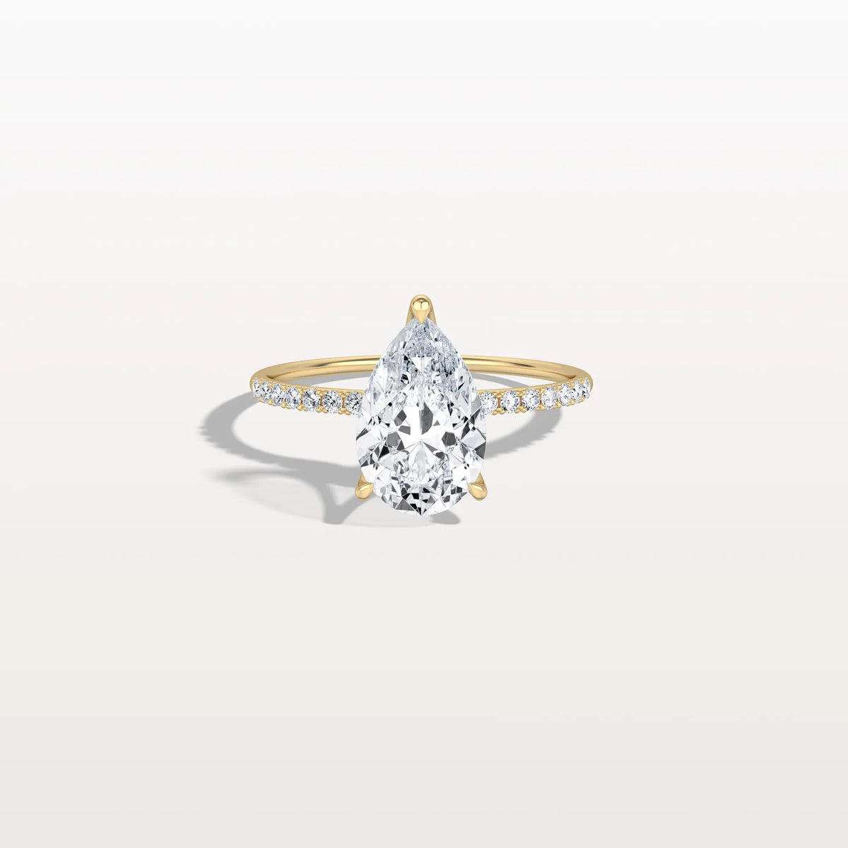 2CT Pear Lab Diamond Engagement Ring–Pave Band in 14K Gold - Rings