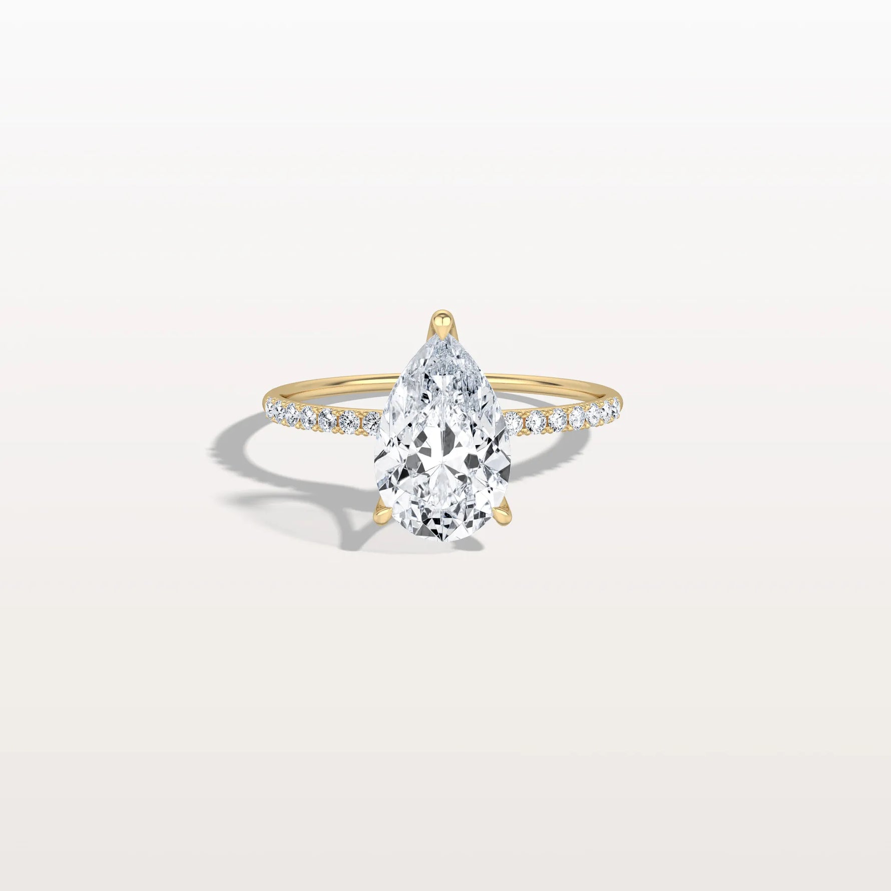 2CT Pear Lab Diamond Engagement Ring–Pave Band in 14K Gold - Rings
