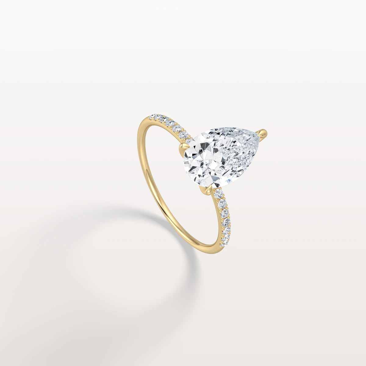 2CT Pear Lab Diamond Engagement Ring–Pave Band in 14K Gold - Rings