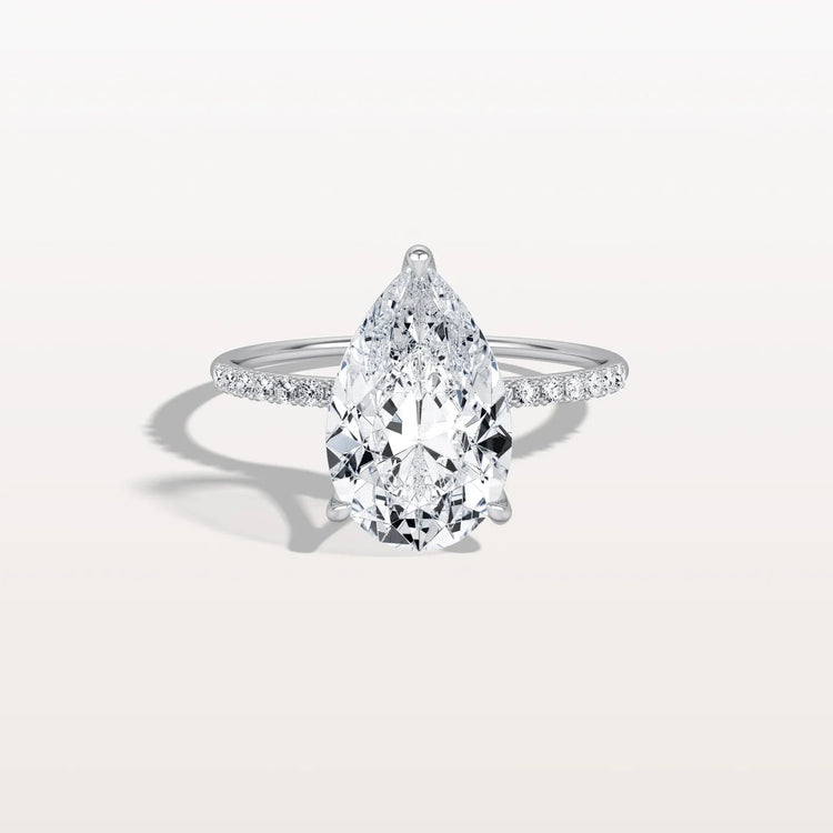3CT Pear Lab Diamond Engagement Ring–Pave Band in 14K Gold - Rings