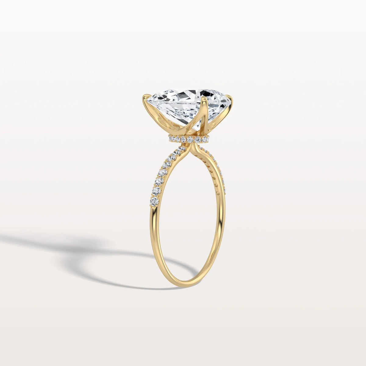 3CT Pear Lab Diamond Engagement Ring–Pave Band in 14K Gold - Rings