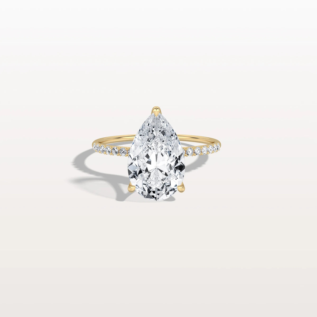 3CT Pear Lab Diamond Engagement Ring–Pave Band in 14K Gold - Rings