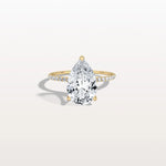 3CT Pear Lab Diamond Engagement Ring–Pave Band in 14K Gold - Rings