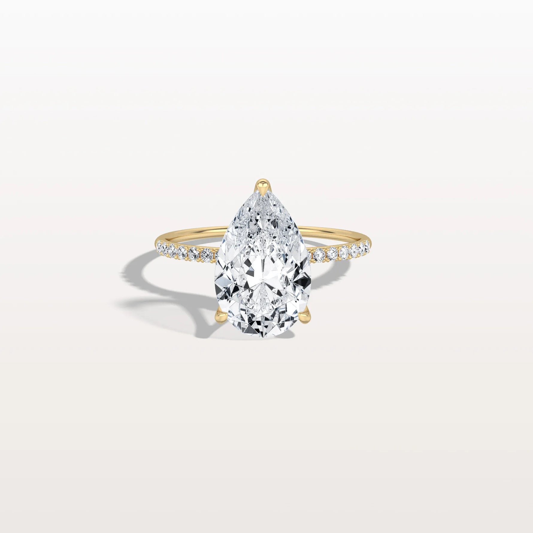 3CT Pear Lab Diamond Engagement Ring–Pave Band in 14K Gold - Rings